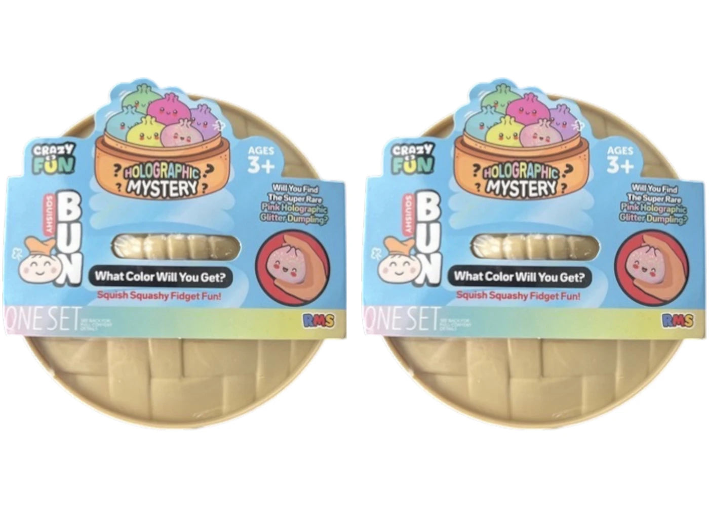Squishy Bun Holographic Mystery Squishy "Dumpling" (Pink Holographic Glitter Chase Version) Blind Box 2x Lot
